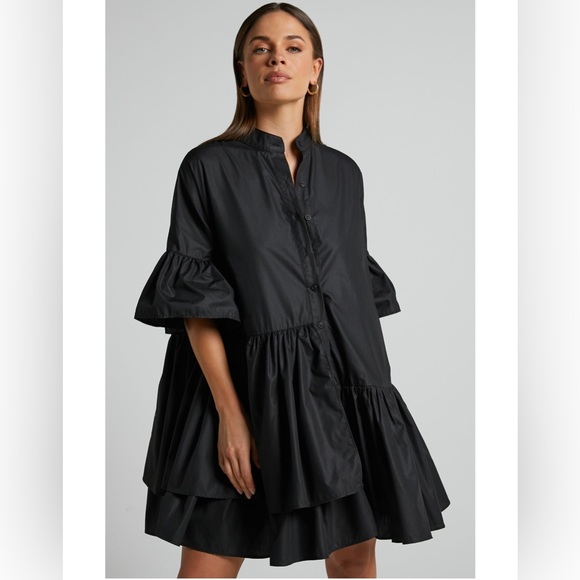 Assimetrical Button Up Dress - Black Size US4-6 - Picture 2 of 5